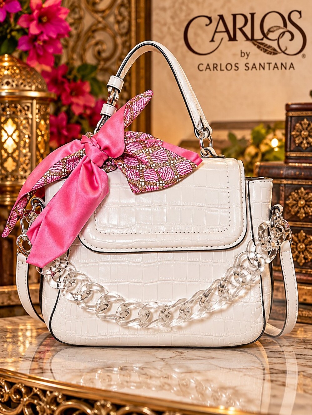🤍 White Croc-Embossed Top Handle Bag - Carlos By Carlos Santana PLC
